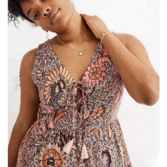Madewell Lace-Up Ruffle-Hem Midi Dress in Bali Blooms- NWOT- - Picture 5 of 12